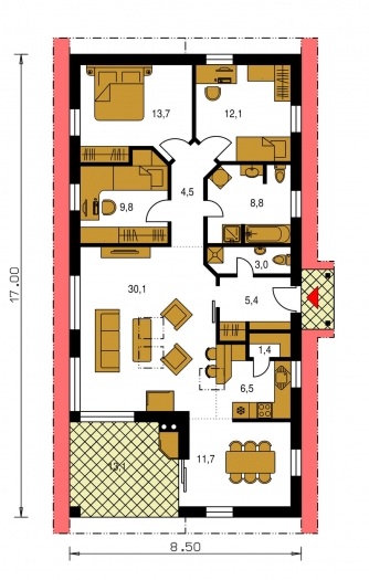 Grundriss des Erdgeschosses - BUNGALOW 110